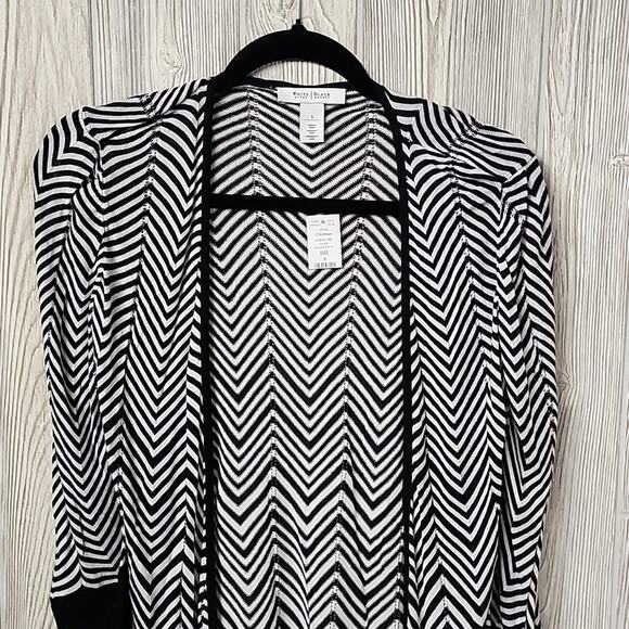 White House Black Market Quarter Sleeves Zip Zag Open Cardigan Womens Small NWT - Picture 2 of 9